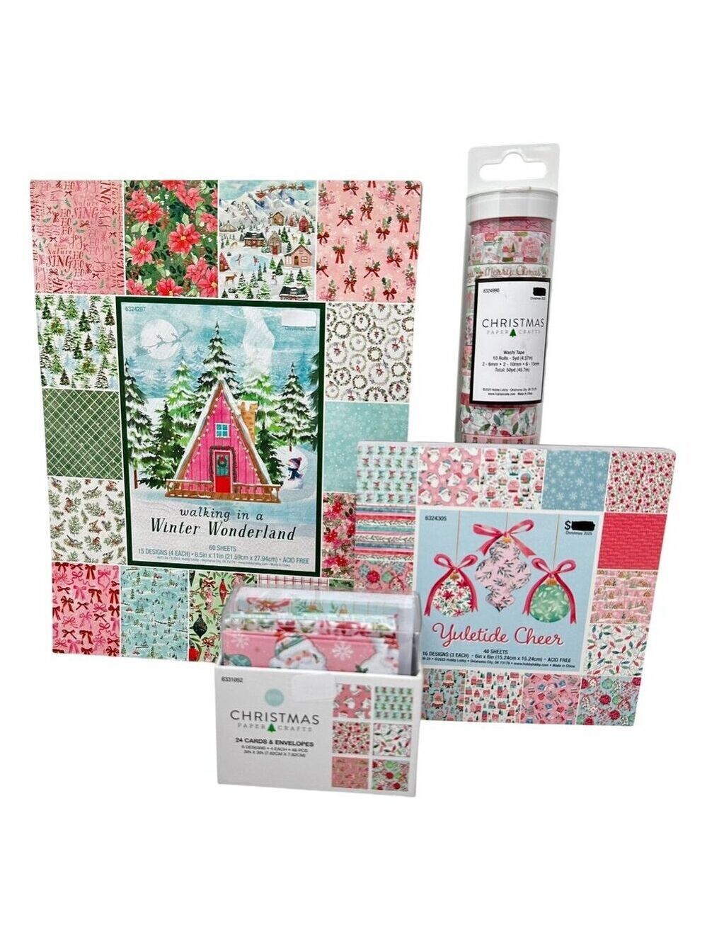 Christmas Paper Crafts Set Pink Holiday Scrapbook Holiday Packs Cards Washi Tape